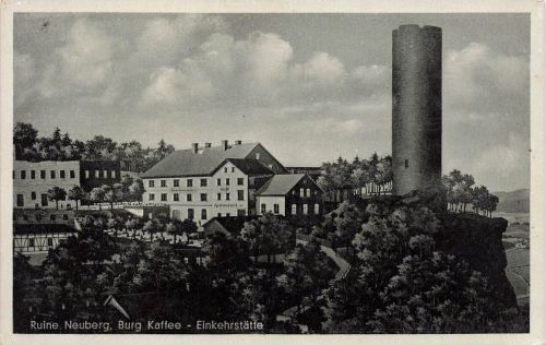 AK Neuburg Burg Kaffee Restaurant Einkehrstätte Sudeten ungelaufen Postkarte