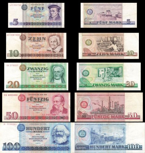 DDR Banknoten Satz 5 ,10, 20, 50 + 100 Mark 1971 bis 1975