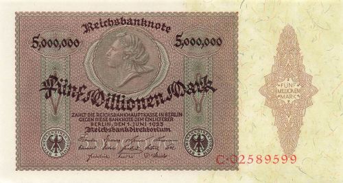 5 Millionen Mark 01.06.1923 Reichsbanknote DEU-100 Kassenfrisch / UNC