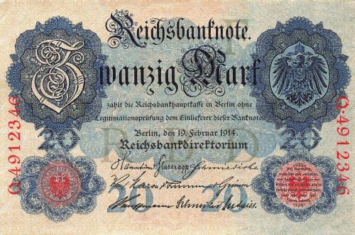 Reichsbanknote 20 Mark 19.2.1914 Mark DEU-41b Kassenfrisch/UNC