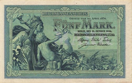 Reichskassenschein 5 Mark Banknote 31.10.1904 DEU-52a