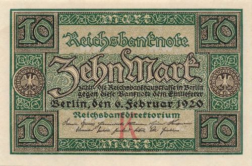 10 Mark 6.2.1920 Reichsbanknote, DEU-73 Kassenfrisch /UNC