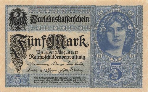 5 Mark Darlehnskassenschein 1917 Banknote DEU-61d Kassenfrisch UNC