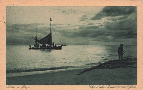 AK Sellin Zusammentreffen Menschen Boot Strand Mecklenburg Vorpommern Rügen 1919