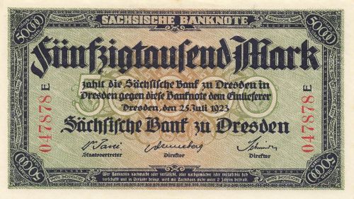 Sächsische Bank zu Dresden 50000 Mark 25.7.1923, SAX 16 Kassenfrisch/ UNC