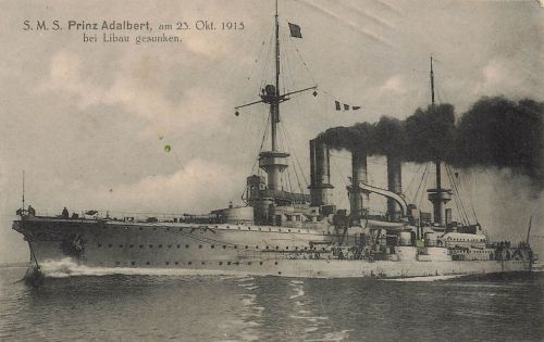 AK 1.WK S.M.S. Prinz Adalbert bei Libau gesunken Schiffe 1917 gelaufen Postkarte