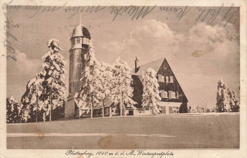 AK Plattenberg Wintersportplatz Aussichtsturm Böhmen Erzgebirge 1926 Postkarte