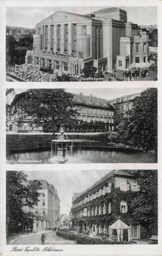 AK Bad Teplitz-Schönau Stadttheater Herrenhaus Deutsches Haus Sudeten Postkarte