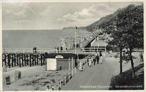 AK Rauschen Strandpromenade Steg Menschen Ostpreussen 1934 gelaufen Postkarte