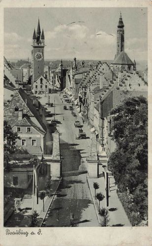 AK Straubing Stadtturm Kirche Bayern 1940 gelaufen Postkarte