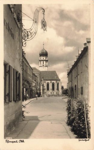 AK Schongau Straßenansicht Kirche Bayern 1940 gelaufen Postkarte