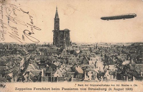 AK Strassburg Zeppelins Fernfahrt Frankreich 1911 gelaufen Postkarte