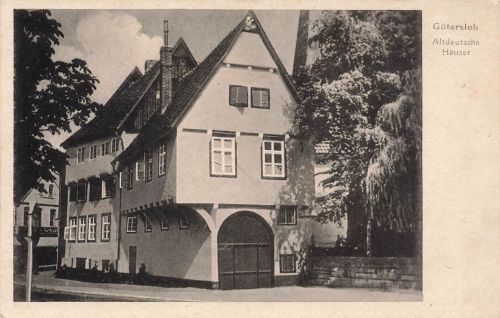 AK Gütersloh Altdeutsche Häuser Nordrhein-Westfalen 1949 gelaufen Postkarte