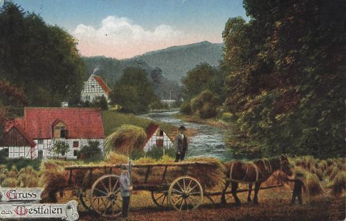 AK Vlotho Gruss aus Westfalen Bauern Nordrhein-Westfalen 1920 gelaufen Postkarte