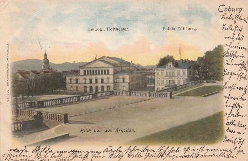 AK Coburg Hoftheater Palais Edinburg Bayern 1906 gelaufen Postkarte