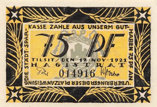 75 Pfennig Notgeld TILSIT Ostpreußen Stadt Sowjetsk