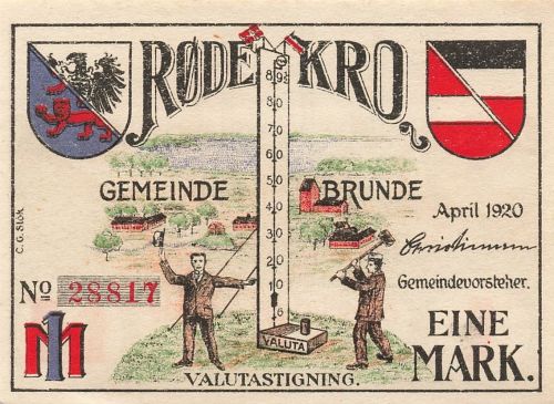 1 Mark x Notgeld BRUNDE-ROTHENKRUG Gemeinde Rodekro DNS Dänemark 1922