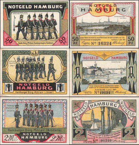 3 x Notgeld HAMBURG Bürgermilitär