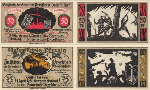 2 x Notgeld PRZYSCHETZ Oberschlesien Lichtenwalde Gemeinde Przysiecz