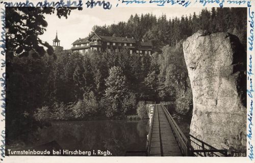 AK Hirschberg Turmsteinbaude Schlesien Riesengebirge 1944 gelaufen Postkarte