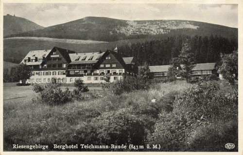 AK Riesengebirge Berghotel Teichmann Baude Schlesien gelaufen Postkarte
