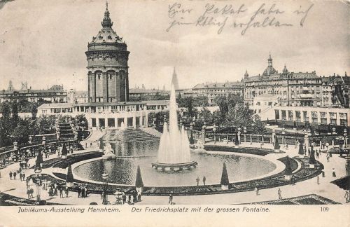 AK Mannheim Friedrichsplatz Fontaine Baden-Württemberg 1907 gelaufen Postkarte