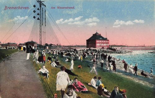 AK Bremerhaven Am Weserstrand Menschen Bremen 1922 gelaufen Postkarte