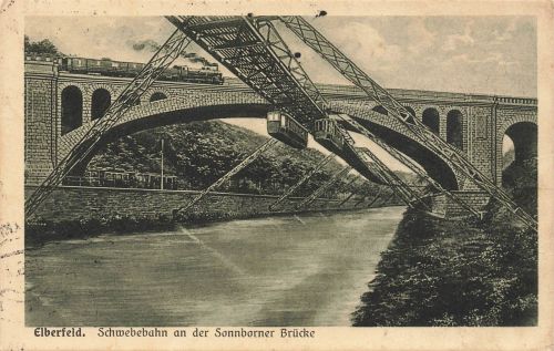 AK Elberfeld Schwebebahn Sonnborner Brücke Nordrhein-Westfalen 1926 Postkarte