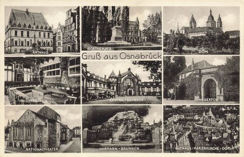 AK Osnabrück Bahnhof Rathaus Dom Niedersachsen ungelaufen Postkarte Panorama