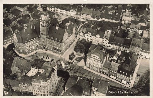 AK Döbeln Luftbild Marktplatz Rathaus Sachsen 1933 gelaufen Postkarte