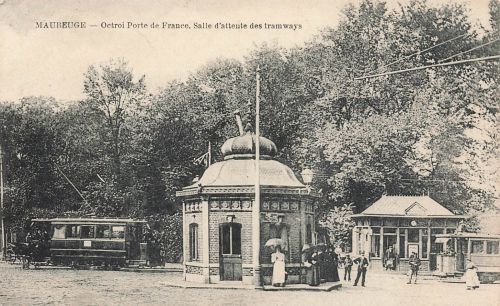 AK Maubeuge Grant Porte de France Straßenbahn Frankreich 1915 gelaufen Postkarte