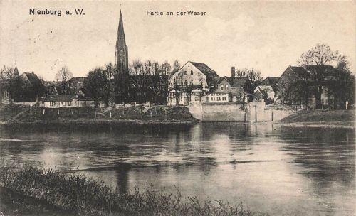 AK Nienburg Weser Kirche Niedersachsen 1919 gelaufen Postkarte