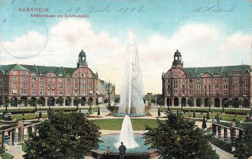 AK Mannheim Arkadenhäuser Schmuckplatz Baden-Württemberg 1906 gelaufen Postkarte