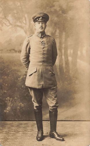 Fotokarte 1.WK Portrait Deutscher Offizier nach EK-2 Verleihung