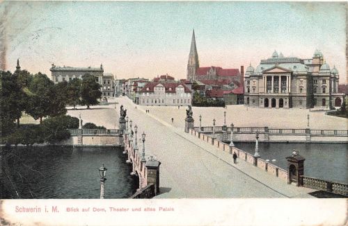 AK Schwerin Dom Theater Palais Mecklenburg-Vorpommern 1905 gelaufen Postkarte
