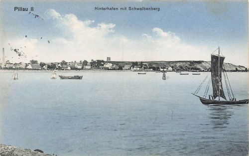 AK Pillau Baltijsk Hinterhafen Schwalbenberg Ostpreussen 1915 gelaufen Postkarte
