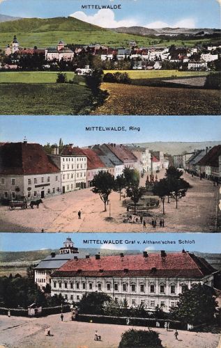 AK Mittelwalde Międzylesie Schloss Ring Stadtansicht Schlesien 1914 Postkarte