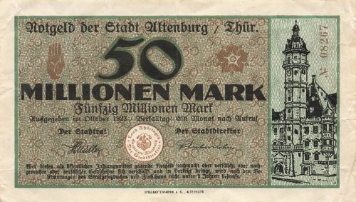 50 Million Mark Oktober 1923 Notgeld Stadt Altenburg