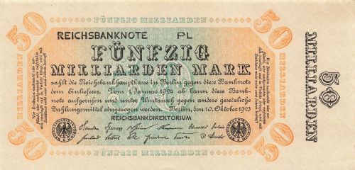 50 Milliarden Mark 10.10.1923 Reichsbanknote Banknote DEU-140c