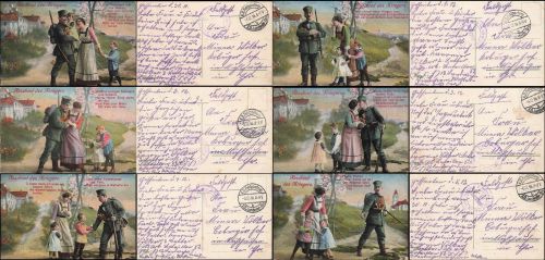 6 x AK Patriotika Militär 1.WK Postkarten Abschied des Kriegers.