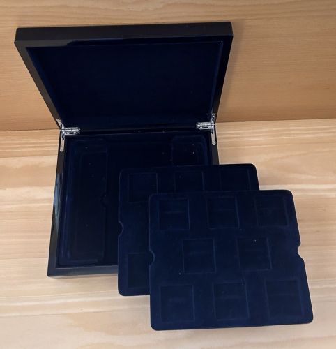 Leer Holz Etui Box für 16 Münzen Medaillen Münzbox Lackiert Schwarz