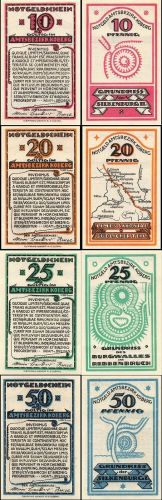 4 x Notgeld KOBERG Amtsbezirk Karte und Grundrisse