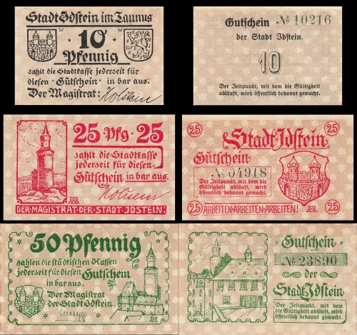 3 x Notgeld IDSTEIN Stadt