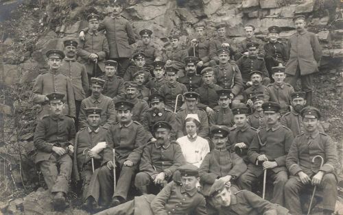 Fotokarte 1.WK verletzte Soldaten Sanitäter Schwester Lazarett Patschkau Schl.