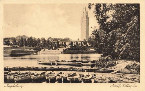 AK Magdeburg Adolf Mittag See Bootsanleger Sachsen-Anhalt 1939 Postkarte