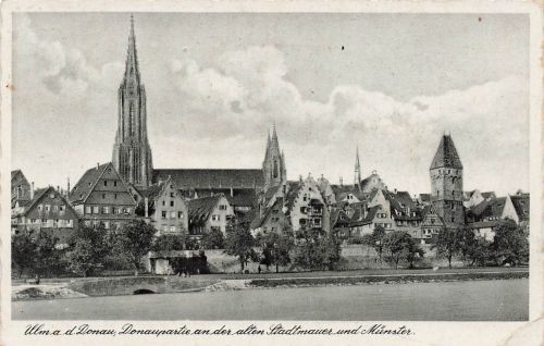 AK Ulm Donaupartie Stadtmauer Münster Baden-Württemberg 1941 gelaufen Postkarte