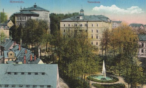 AK Mittweida Technikum Springbrunnen Sachsen ungelaufen Postkarte