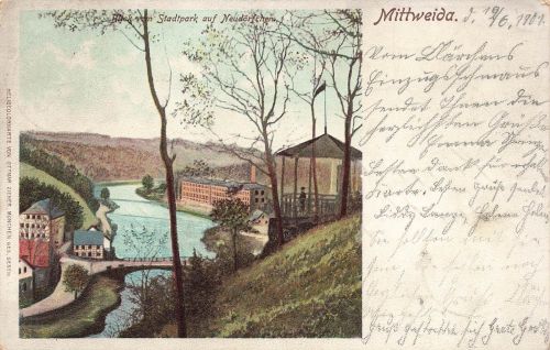 AK Mittweida Stadtpark Neudörfchen Sachsen 1901 gelaufen Postkarte