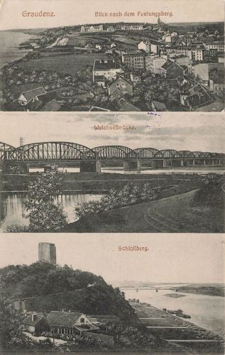 Schlossberg, Weichselbrücke und Festungsberg Graudenz Westpr. Postkarte AK 1916