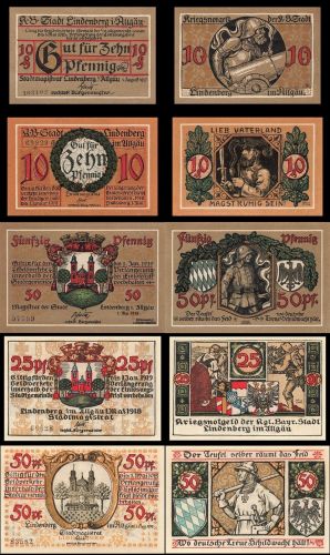 5 x Notgeld LINDENBERG i. ALLGÄU Stadt